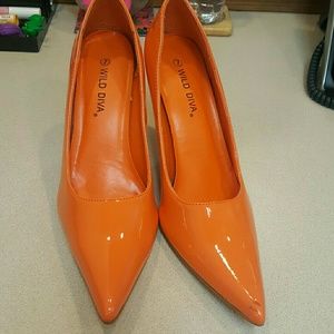 Orange high heel shoes